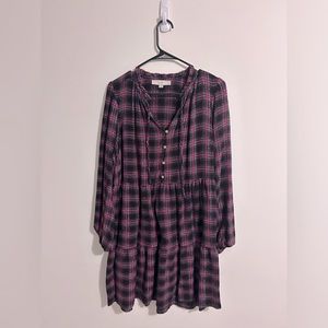Loft Shimmer Plaid Flounce Dress
